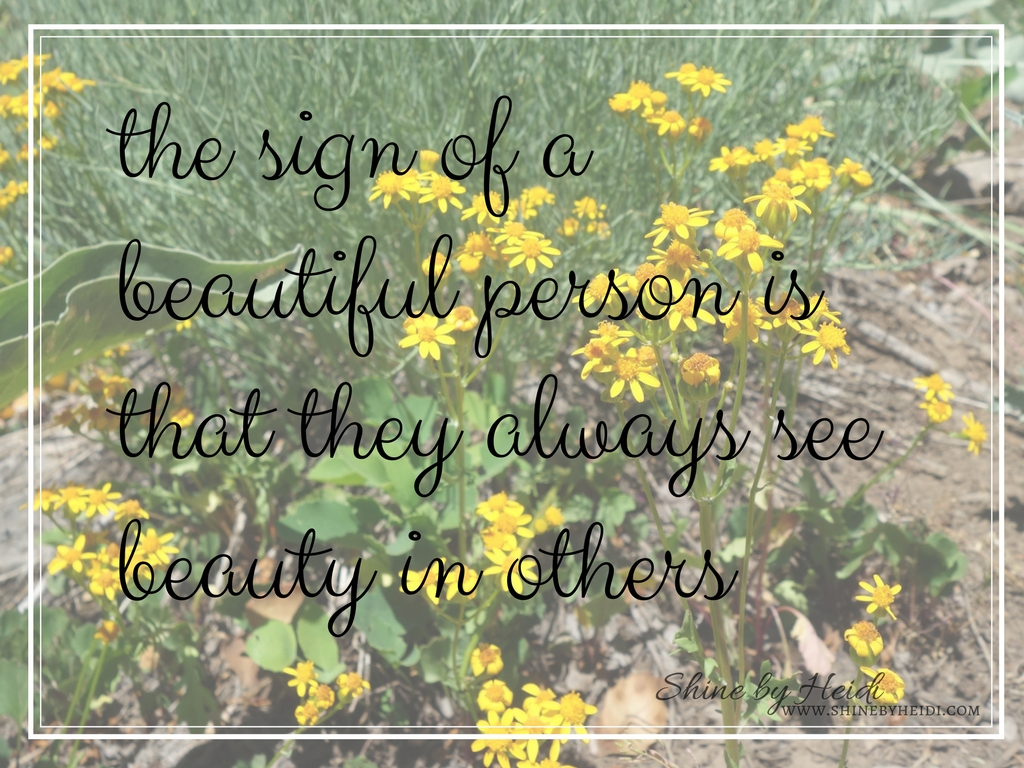 the sign of a beautiful person is that they always see beauty in others